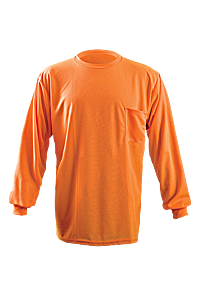 Occunomix Lux-Xlspb-Os Wicking Birdseye Long Sleeve T-Shirt, With Pocket, Upf 30 Protection, Orange, Size Small