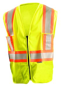 Occunomix Ok-Ildotmz-Xl Vest, Mesh Two-Tone, Zipper Closure, Yellow, Class 2, Size Xl