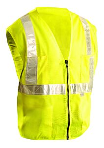 Occunomix Ok-Svlm-4X Vest, Mesh Surveyor W/Gloss Tape, Zipper Closure, Yellow, Class 2, Size 4X