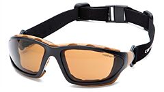 Pyramex Chb418Dtp Carthage Safety Glasses, Black/Tan Frame, Sandstone Bronze Anti-Fog Lens