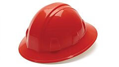 Pyramex Hp24120 Full Brim Hard Hat 4 Point Ratchet Suspension, Red