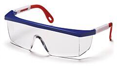 Pyramex Snwr410S Integra Safety Glasses, Red/White/Blue Frame, Clear Lens