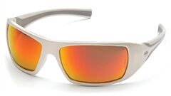 Pyramex Sw5655D Goliath Safety Glasses, White Frame, Sky Red Mirror Lens