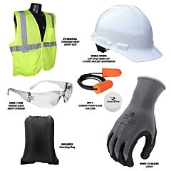 Radians Rnhk6 Deluxe New Employee Hire Kit, Earplugs, Safety Glasses, Hard Hat, Gloves, Xl Vest And Carry Bag