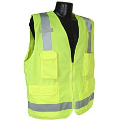 Radians Sv7G4X Class 2 Safety Vest, Solid Front, Mesh Back, Zipper, 7 Pockets, Lime, Size 4X-Large