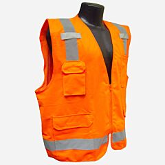Radians Sv7O2X Class 2 Safety Vest, Solid Front, Mesh Back, Zipper, 7 Pockets, Orange, Size 2X-Large