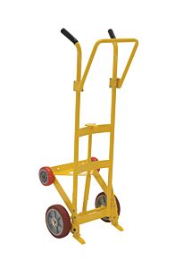 Vestil Dbt-P-4R-Po Steel Drum Truck With 4 Rigid Poly Wheels For Plastic Drums 1000 Lb. Capacity, Yellow