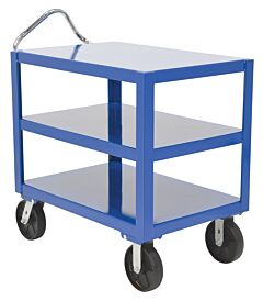 Vestil Dh-Ph4-3472-3 Steel 34" X 72" Platform Heavy Duty Ergo Handle Cart With Gfn Casters 3 Shelf 4000 Lb. Capacity, Blue