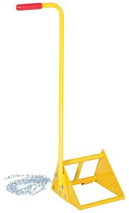 Vestil Fab-10-Ergo Fabricated Steel Wheel Chock With Ergonomic Handle And 10 Ft. Security Chain Yellow