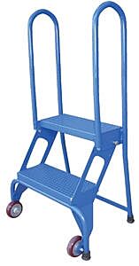 Vestil Flad-2 Steel Folding Ladder With Wheels 2 Step 350 Lb. Capacity, Blue