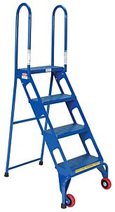 Vestil Flad-4 Steel Folding Ladder With Wheels 4 Step 350 Lb. Capacity, Blue
