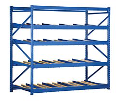 Vestil Flow-4-4 Steel Carton Flow Rack 4 Ft. Length, 4 Level 1,000 Lb. Capacity, Blue