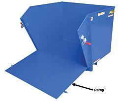 Vestil Hdrop-150-Ld Steel Light Duty Self Dumping Hopper With Fold Down Front 1-1/2 Cubic Yard 2000 Lb. Capacity, Blue