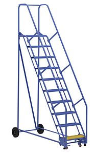 Vestil Lad-10-14-P Steel Rolling Warehouse Ladder 58 Degree 10 Perforated 23-9/16" Step Width 350 Lb. Capacity, Blue