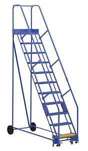 Vestil Lad-11-14-P Steel Rolling Warehouse Ladder 58 Degree 11 Perforated 23-9/16" Step Width 350 Lb. Capacity, Blue