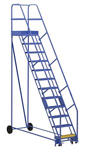 Vestil Lad-12-21-G Steel Rolling Warehouse Ladder 58 Degree 12 Grip Strut 23-9/16" Step Width 350 Lb. Capacity, Blue