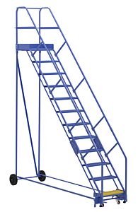 Vestil Lad-12-21-P-Ez Steel Rolling Warehouse Ladder 50 Degree 12 Perforated 23-9/16" Step Width 350 Lb. Capacity, Blue