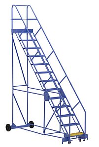 Vestil Lad-13-14-G-Ez Steel Rolling Warehouse Ladder 50 Degree 13 Grip Strut 23-9/16" Step Width 350 Lb. Capacity, Blue