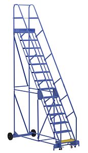 Vestil Lad-14-14-P Steel Rolling Warehouse Ladder 58 Degree 14 Perforated 23-9/16" Step Width 350 Lb. Capacity, Blue