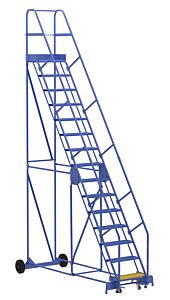 Vestil Lad-15-14-P Steel Rolling Warehouse Ladder 58 Degree 15 Perforated 23-9/16" Step Width 350 Lb. Capacity, Blue