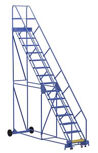 Vestil Lad-15-14-P-Ez Steel Rolling Warehouse Ladder 50 Degree 15 Perforated 23-9/16" Step Width 350 Lb. Capacity, Blue