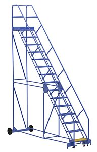 Vestil Lad-15-21-P-Ez Steel Rolling Warehouse Ladder 50 Degree 15 Perforated 23-9/16" Step Width 350 Lb. Capacity, Blue