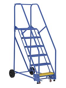 Vestil Lad-6-14-G Steel Rolling Warehouse Ladder 58 Degree 6 Grip Strut 23-9/16" Step Width 350 Lb. Capacity, Blue