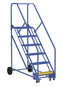 Vestil Lad-6-14-G-Ez Steel Rolling Warehouse Ladder 50 Degree 6 Grip Strut 23-9/16" Step Width 350 Lb. Capacity, Blue