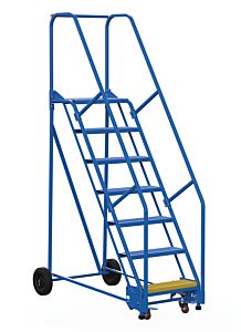Vestil Lad-7-14-P Steel Rolling Warehouse Ladder 58 Degree 7 Perforated 23-9/16" Step Width 350 Lb. Capacity, Blue