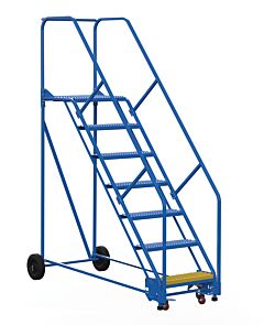 Vestil Lad-7-21-G-Ez Steel Rolling Warehouse Ladder 50 Degree 7 Grip Strut 23-9/16" Step Width 350 Lb. Capacity, Blue