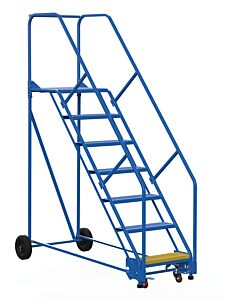 Vestil Lad-7-21-P-Ez Steel Rolling Warehouse Ladder 50 Degree 7 Perforated 23-9/16" Step Width 350 Lb. Capacity, Blue