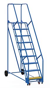 Vestil Lad-9-21-P Steel Rolling Warehouse Ladder 58 Degree 9 Perforated 23-9/16" Step Width 350 Lb. Capacity, Blue