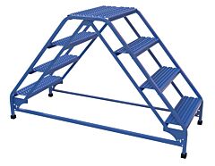 Vestil Lad-Dd-26-4-G Steel Double Sided Ladder 4 Grip Strut 23-9/16" Step Width 350 Lb. Capacity, Blue