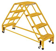 Vestil Lad-Dd-P-18-4-G Steel Double Sided Step Ladder 4 Grip Strut 16-13/16" Step Width 350 Lb. Capacity, Yellow