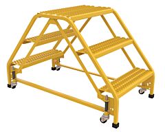 Vestil Lad-Dd-P-26-3-G Steel Double Sided Step Ladder 3 Grip Strut 23-9/16" Step Width 350 Lb. Capacity, Yellow