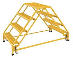 Vestil Lad-Dd-P-32-4-G Steel Double Sided Step Ladder 4 Grip Strut 30-1/4" Step Width 350 Lb. Capacity, Yellow