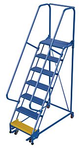 Vestil Lad-Pw-26-7-G Steel Standard Slope Ladder 58 Degree 7 Grip Strut 23-9/16" Step 350 Lb. Capacity, Blue