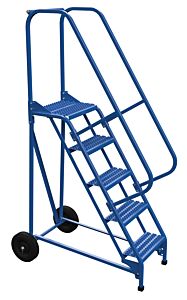 Vestil Lad-Raf-5-G Steel Roll-A-Fold Ladder 58 Degree 5 Grip Strut 16-13/16" Step Width 350 Lb. Capacity, Blue