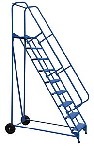 Vestil Lad-Raf-9-24-P Steel Roll-A-Fold Ladder 58 Degree 9 Perforated 23-9/16" Step Width 350 Lb. Capacity, Blue