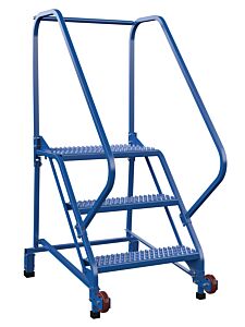 Vestil Lad-Trn-50-3-G Steel Tip N Roll Ladder 50 Degree 3 Grip Strut 24" Step Width 350 Lb. Capacity, Blue