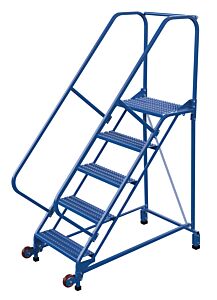 Vestil Lad-Trn-50-5-G Steel Tip N Roll Ladder 50 Degree 5 Grip Strut 24" Step Width 350 Lb. Capacity, Blue