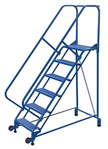 Vestil Lad-Trn-50-6-P Steel Tip N Roll Ladder 50 Degree 6 Perforated 24" Step Width 350 Lb. Capacity, Blue