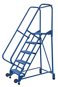 Vestil Lad-Trn-60-5-P Steel Tip N Roll Ladder 58 Degree 5 Perforated 24" Step Width 350 Lb. Capacity, Blue