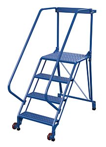 Vestil Lad-Trs-50-4-G Steel Tip-N-Roll Ladder 50 Degree 4 Straddle Grip Strut 24" Step Width 50 Degree 350 Lb. Capacity, Blue