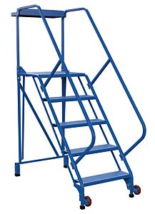 Vestil Lad-Trs-50-5-P Steel Tip-N-Roll Ladder 50 Degree 5 Straddle Perforated 24" Step Width 50 Degree 350 Lb. Capacity, Blue