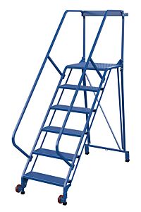 Vestil Lad-Trs-50-6-P Steel Tip-N-Roll Ladder 50 Degree 6 Straddle Perforated 24" Step Width 50 Degree 350 Lb. Capacity, Blue