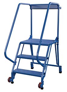 Vestil Lad-Trs-60-3-G Steel Tip-N-Roll Ladder 58 Degree 3 Straddle Grip Strut 24" Step Width 350 Lb. Capacity, Blue