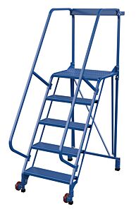 Vestil Lad-Trs-60-5-P Steel Tip-N-Roll Ladder 58 Degree 5 Straddle Perforated 24" Step Width 350 Lb. Capacity, Blue