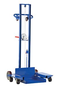 Vestil Llpw-500-4Sfl Steel Low Profile Lite Load Lift With Winch, Swivel Casters And Manual Floor Lock 20" X 20" Platform 400 Lb. Capacity, Blue