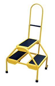 Vestil Rlad-2-Y Steel Portable Two-Step Rolling Ladder Rubber Matting 23-1/2" X 20-9/16" X 42" 300 Lb. Capacity, Yellow